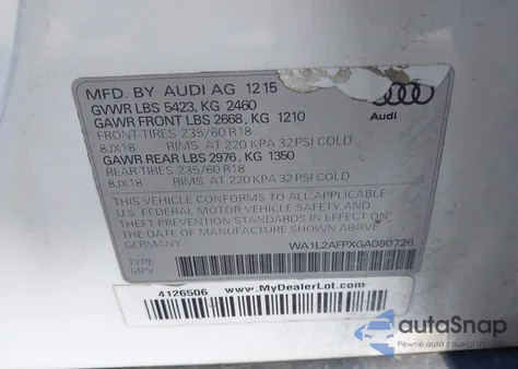 2016 Audi Q5 2.0T Premium from USA, damaged, VIN WA1L2AFPXGA090726